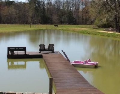 Private fishing pond with cabin