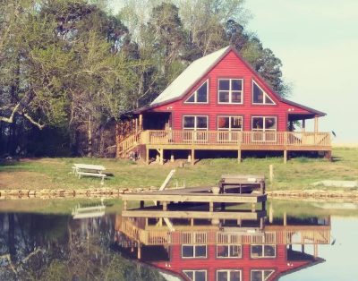 Private fishing pond with cabin